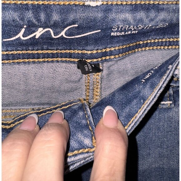 INC Womens Straight-Leg Embroidered Cuffed Jeans Regular Fit Blue Denim With Flo - Picture 6 of 8
